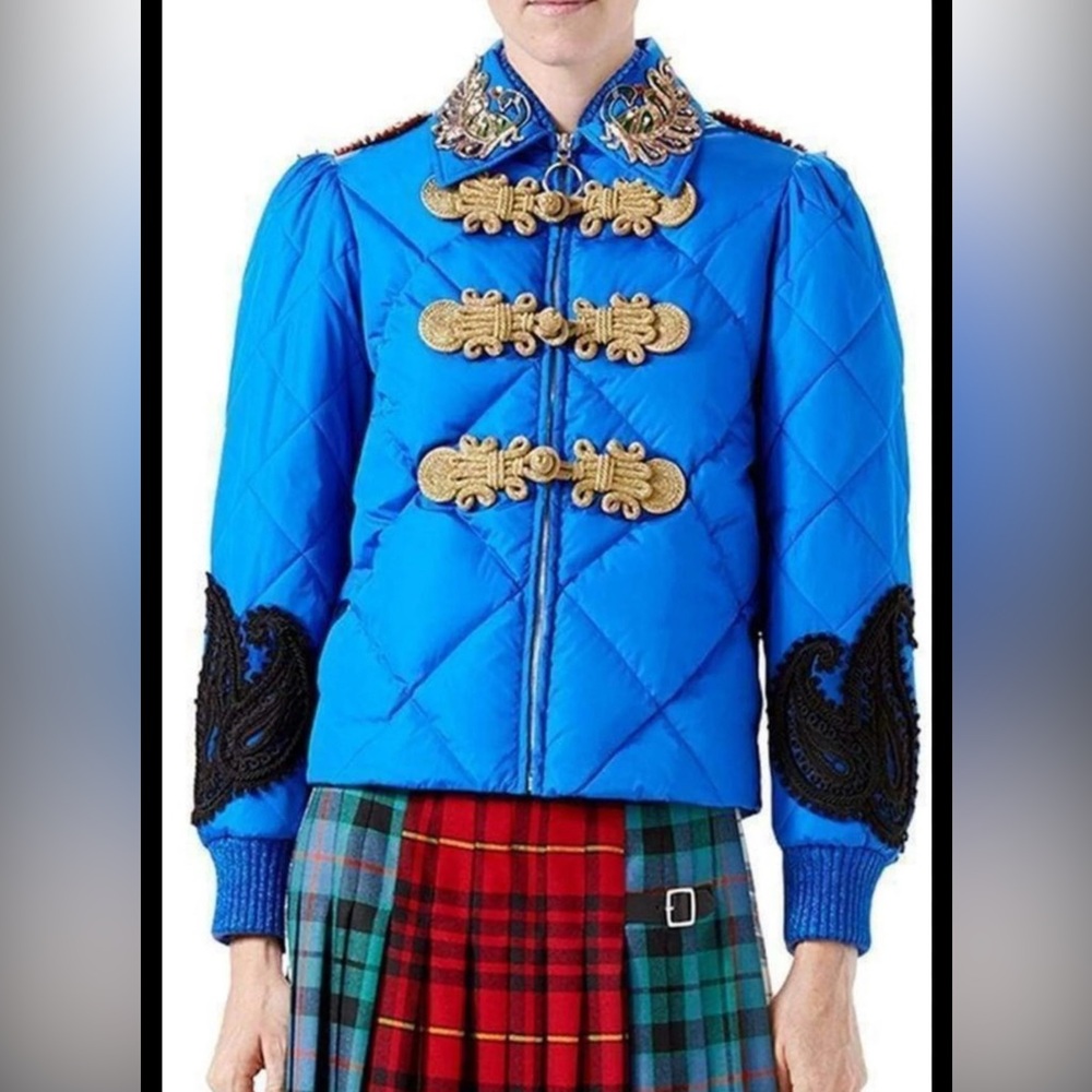 RARE Couture Runway Gucci Embellished Quilted Puffer Bomber Jacket Coat -Sz 40
